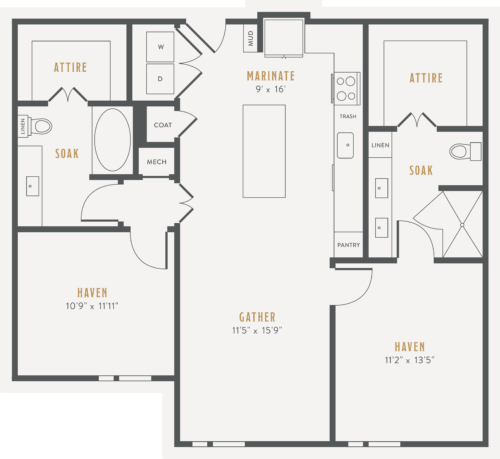 Alexan Lower Greenville Two Bedrooms Floor Plans B1